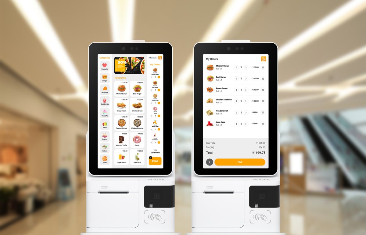 Self-checkout kiosk for retail and restaurant